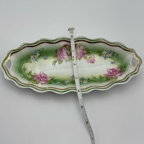 Welmar Germany Marked Antique 9" Oblong Plate Bowl Tray Roses Scallop Edge - Picture 7 of 10